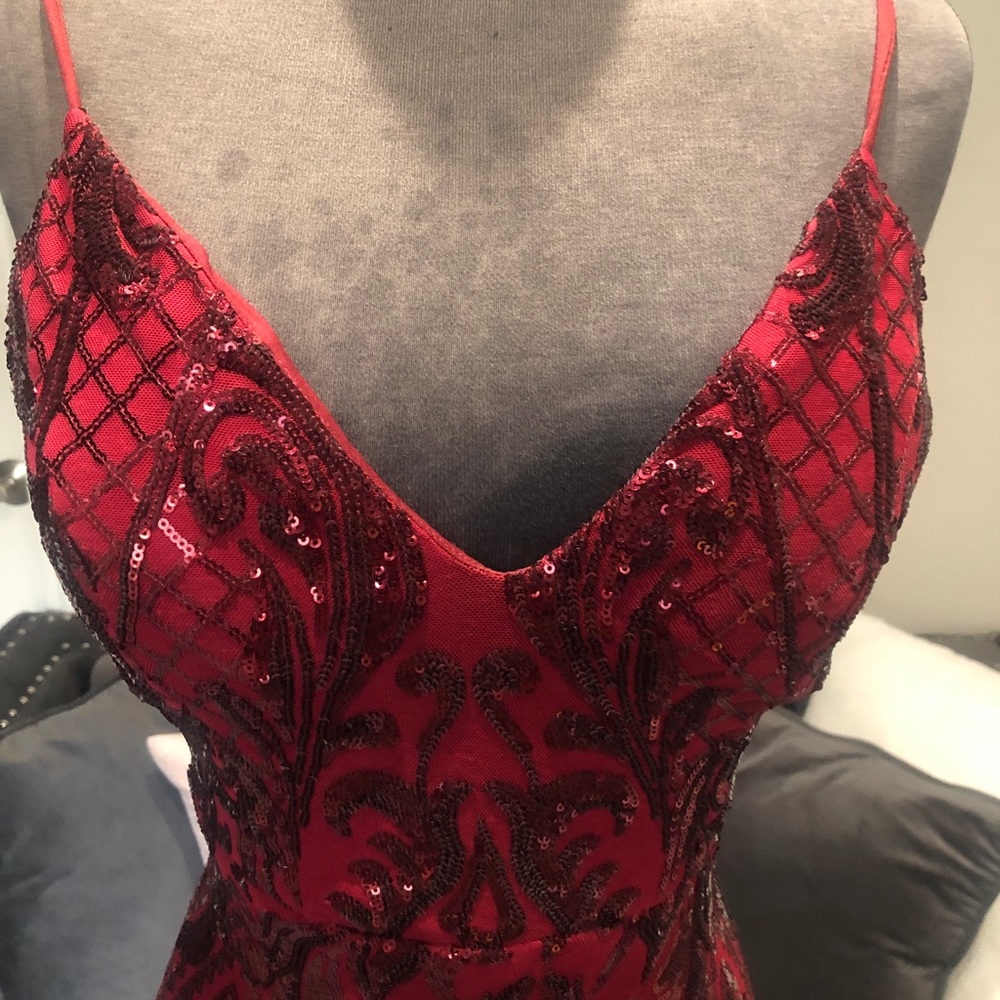 Red sequin skin tight dress